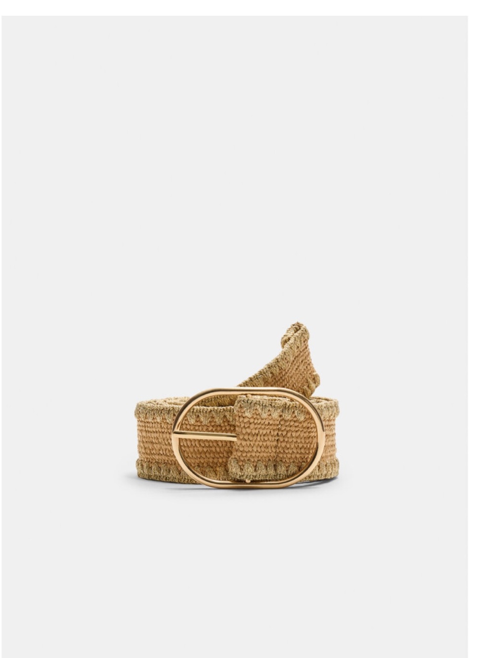 Stradivarius Woven Straw Belt with Gold Buckle